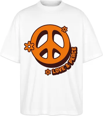 Produktbild von Spreadshirt Love And Peace Retro Hippie Style Design Y2K Oversize Uni T-Shirt, L, Weiß