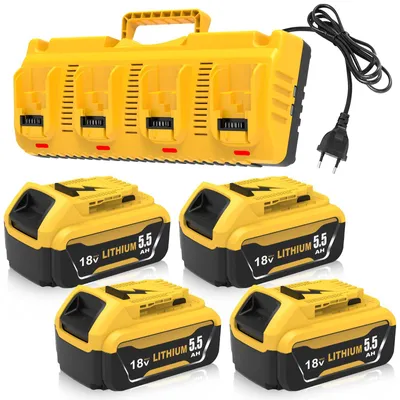 4er-Pack 18V 5,5Ah Akku + Ladegerät, kompatibel