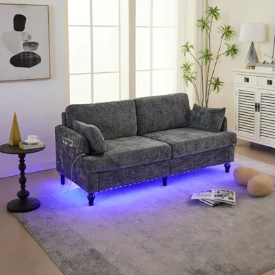 Produktbild von okwish Schlafsofa mit Holzbeinen und Aufbewahrungstasche,Sofa Zweisitzer mit LED-Licht und USB-Ladeanschlus,Relaxsofa für Wohnzimmer-Schlafzimmer-Arbeitszimmer,Grau