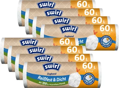 Produktbild von 8 x Swirl Zugband Müllbeutel 60L ( 8 stk./ Rolle )