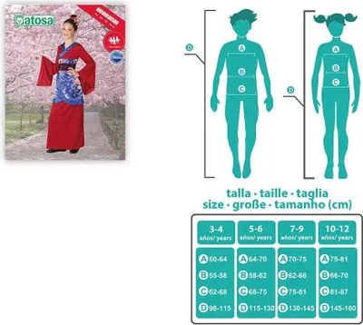 Atosa Geisha Mädchen Kostüm Größe 116 – Grün/rot Mit Goldfarbenen Details, Für Kinder 5-6 Jahre