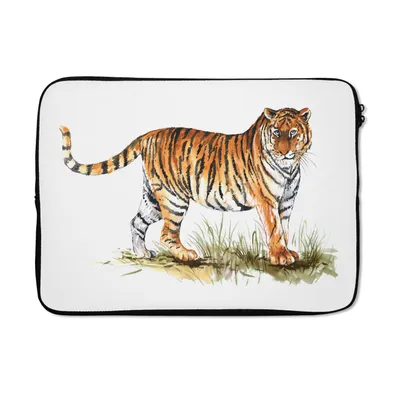 Produktbild von MuchoWow® Laptop Hülle 13 Zoll Tiger - Gras - Weiß Laptoptasche - Laptophülle - Sleeve - Rundumschutz