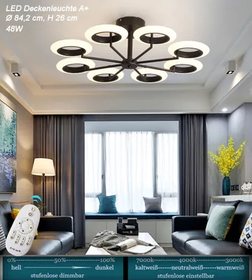 Zdjęcie produktu dla Lampa sufitowa LED 9012X-8-kf w kolorze kawowym z pilotem Regulacja barwy/jasności światła Akrylowy klosz A+ Lampa LED do salonu