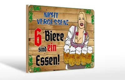 Produktbild von Holzschild Alkohol 30x20cm 6 Biere sind ein Essen