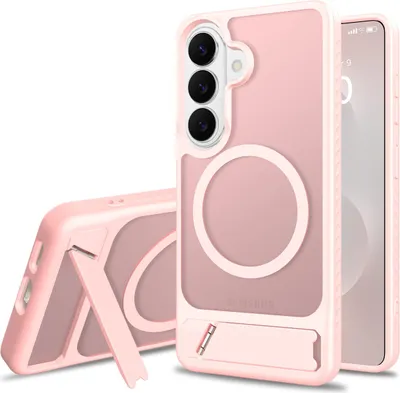 Immagine prodotto di Custodia magnetica per Samsung Galaxy S26, custodia opaca traslucida resistente agli urti con supporto, compatibile con MagSafe Rosa