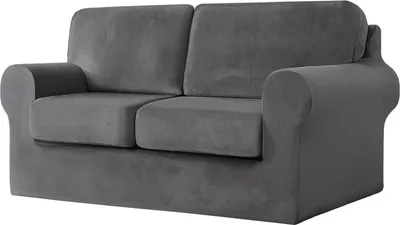 Produktbild von (Dunkelgrau) 5-teiliger Stretch-Sofabezug, 2-Sitzer-Couchbezug mit separaten Rückenlehnen und Kissen mit Gummiband
