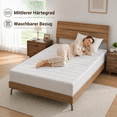 Produktbild von Kaltschaummatratze 160x200, ergonomische Matratze mit mittlerem Härtegrad und abnehmbarem Bezug