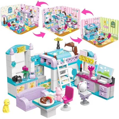 Productafbeelding van 3-in-1 Meisjesvrienden Droomhuis Bouwstenen Set, Constructiespeelgoed Set A
