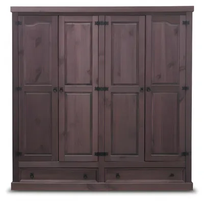 Image de New Mexico Armoire 4 pièces avec 2 tiroirs largeur 194 cm, hauteur 195 cm, teinte/cire de style colonial.