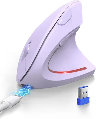 Produktbild von Ergonomische Maus, Wiederaufladbar Kabellose Vertikale (BT 5.0/3.0 + 2.4G), 6 Einstellstufen bis 4800 DPI, Optische Leise funkmaus für Windows, MacOS