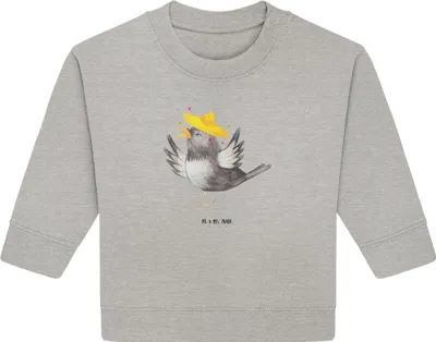 Produktbild von Mr. & Mrs. Panda Organic Baby Pullover Rabe Sombrero 6. - 12. Monat - Heather Grey - Geschenk, Vögel, Spruch Positiv, Elster, Vogel, Lustige Sprüche, Bullover, Motivation