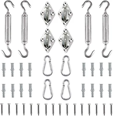 Produktbild von Sonnensegel Hardware Kit, rechteckig/quadratische Sonnensegel, Installation für Terrasse, Rasen, Garten, strapazierfähig, rostfrei