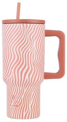 Produktbild von Estia Trinkbecher Isolierbecher Thermobecher mit Strohhalm 900 ml weiß orange Streifen