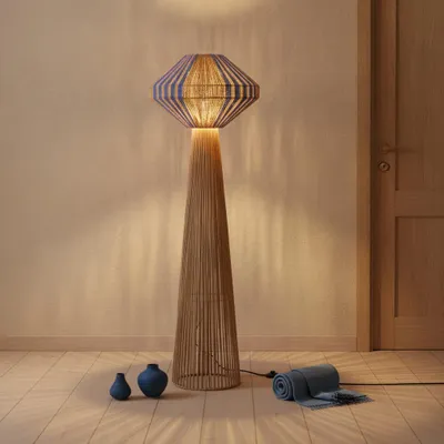 Productafbeelding van Vloerlamp Abby Ø 50cm bruin met blauw, AI-gegenereerde afbeelding