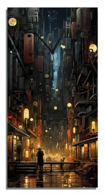 Produktbild von Wallario Design Wanduhr bedruckt, Größe 30 x 60 cm, Motiv: Neonbeleuchtete Gassen