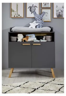Produktbild von Mats - Kommode - Grau Matt - Wickelschrank mit Wickelaufsatz - (BxHxT) 96 x 105 x 78 cm - mit lackierten Massivholzfüßen und Griffen - 21 cm hohe Füße