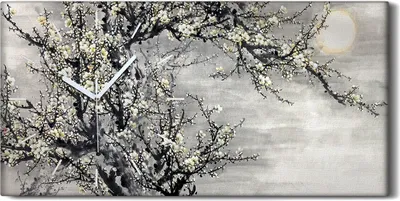 Produktbild von Wanduhr Bürouhr Leinwand Bild 60x30 Malerei Baum Zweige Blumen Sonnen Kunst - weiße Hände