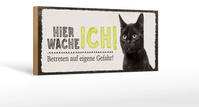 Produktbild von Holzschild Hinweis Katze hier wache ich eigene Gefahr, 27 x 10 cm, Holzschilder Tiere Achtung