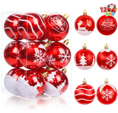 12 Weihnachtskugeln, rot-weiß, 6 cm, bruchsicher, Set