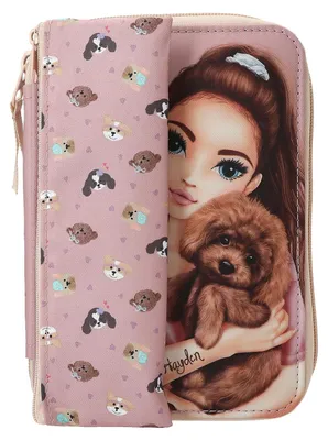 Produktbild von Depesche 13659 TOPModel Kitty and Doggy - Gefüllte Federtasche in Rosa, inkl. Schlampermappe, mit Model Motiv und Hunde Muster, Federmappe mit Buntstiften, Schere UVM.