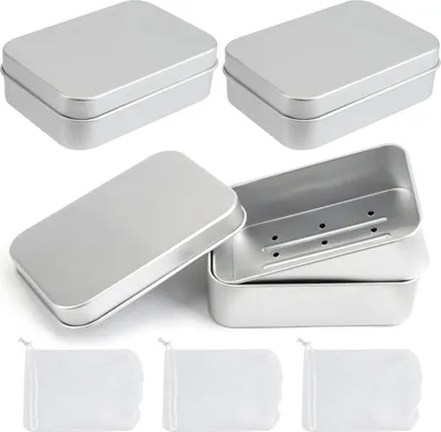 Produktbild von 3 Stück Aluminium Seifenbox mit Abtropfgitter - Klein wasserdichtes Seifenbehälter für Reisen - Tragbarer Seifenhalter für feste Seife - Outdoor Camping 10 x 7,1 x 3 cm