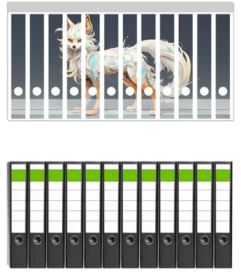 Produktbild von Wallario 12 Stück schmale Ordner inkl. Klebeetiketten mit Motive Geheimnisvoller Fuchsgeist -  Set mit Rückenschildern / Ordnerrücken Stickern