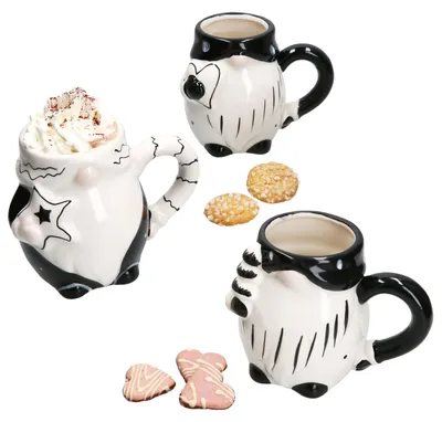 Produktbild von 3x Kaffeebecher Wichtel 450ml schwarz-weiß Glühwein Kakao Weihnachten Pott Tasse