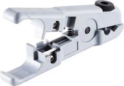 A close-up studio shot of a gray network cable stripper tool against a white background.