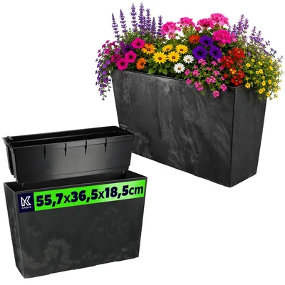 Produktbild von KADAX Blumentopf Blumentopf Blumenständer hoch + Einsatz 19x56cm Schwarz Beton
