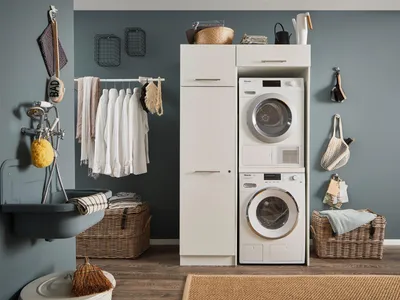 Produktbild von Waschmaschinenumbauschrank >LAUNDREEZY< in weiß - 117,5x200x67,5 (BxHxT)