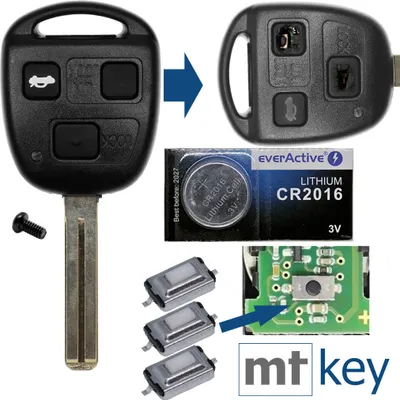 Produktbild von Auto Schlüssel Funk Fernbedienung 1x Gehäuse 3 Tasten TOY48 + 1x Tastenfeld + 3X Mikrotaster + 1x CR2016 Batterie kompatibel mit Toyota