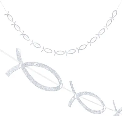 Produktbild von Oblique Unique Fisch Girlande Banner glitzernd Kommunion Taufe Konfirmation - silber