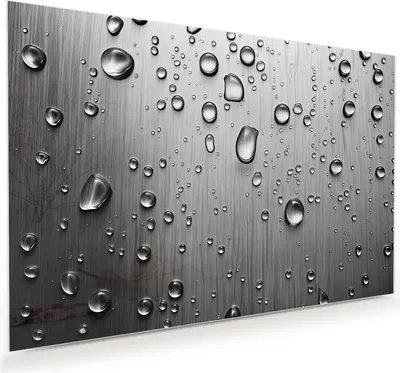 Produktbild von Glasbild 75x50cm in XXL für Wohnzimmer, Schlafzimmer Motiv Wassertropfen auf Metall