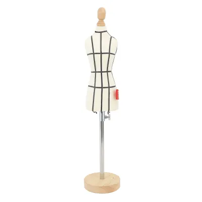 Obrázek produktu pro Miniaturní figurína na šaty se stojanem, dřevěná základna, model pro zobrazení oděvů, vhodný pro šití a výuku, velikost 1/2