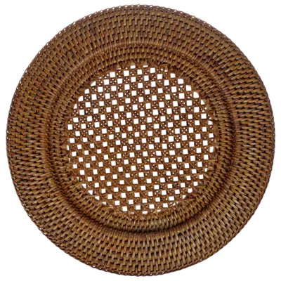 Produktbild von fiolini Platzteller Rattan Rund Ø 32 cm, braun, handgefertigt - Dekoteller, Unterteller, Platzteller für Teller