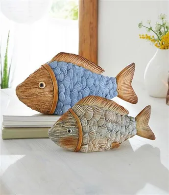 Produktbild von 2x Dekofigur "Fisch" aus Polyresin, maritime Deko, bunt, 18,5 + 23,5 cm lang, Dekofische, Figur, Fischfigur