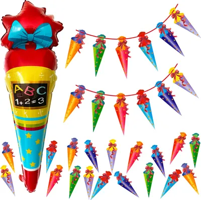 Produktbild von Oblique Unique Schuleinführung Schulanfang Einschulung Deko Set - Zuckertüte Folien Ballon + Girlande + Konfetti Set