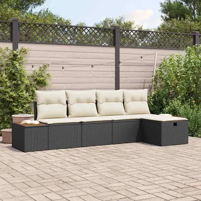 Produktbild von "Rabatt" Gartensofa-set - Balkonmöbel/Terrassenmöbel - mit Kissen - 5 pcs - Schwarz Poly-Rattan - Lounge-Dining set CC13214