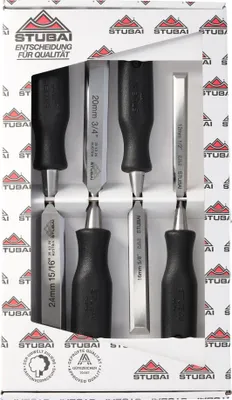 Immagine prodotto di STUBAI Set di scalpelli Set di scalpelli con manico in plastica nera e lama extra lunga, 4 pezzi (12,16,20,24 mm), scalpelli per lavorare il legno Utensili per falegnami, carpentieri e hobbisti