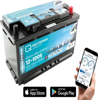 Produktbild von Q-Batteries Lithium Akku 12-100S 12,8V 100Ah 1280Wh LiFePO4 Batterie mit Bluetooth & Heizung