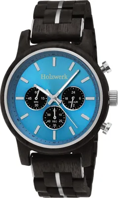 Image de Montre chronographe pour homme en bois GERDEN, noir, bleu clair, argent