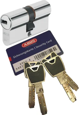 Produktbild von ABUS XP20S Doppelzylinder Länge (a/b) 30/30mm (c=60mm) mit Sicherungskarte und 4 Schlüssel mit Design-Clip, Not-u. Gefahrenfunktion und SKG** Bohrschutz