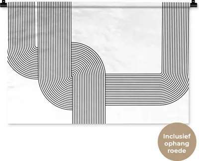 Produktbild von MuchoWow® Wandteppich Wandbehang Schwarz - Weiß - Linie 90x60 cm Tapisserie Dekoration Wandtuch - Wandskulpturen - Bildteppich