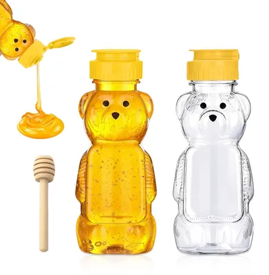 Honigspender 2er-Set, 350 ml, transparent, Quetschflasche mit Honigstab