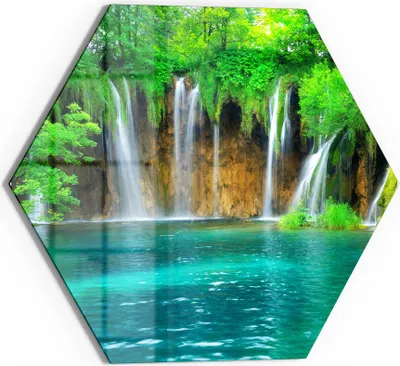 Produktbild von DEQORI Glasbild Echtglas 40x35 cm 'Wasserfälle in Kroatien' Wandbild Bild modern Deko