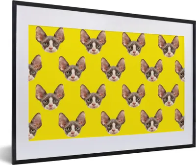 Produktbild von MuchoWow® MuchoWow® Gerahmtes Poster Haustiere - Muster - Gelb 60x40 cm - Poster mit zchwarzem Bilderrahmen - Schlafzimmer - Plakat in Rahmen - Drucken