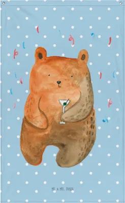 Produktbild von Mr. & Mrs. Panda Wandbild Bär Party - Blau Pastell - Geschenk, Wandteppich, Geburtstagsgeschenk, Lustig, Gobelin, Mitbringsel, Teddy, Wandtuch, Hängedeko, Geburtstag