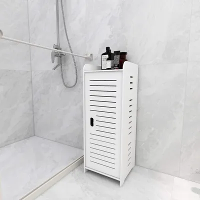 Produktbild von Kleiner Wasserdichter Badezimmerschrank mit Türen und Regal, Freistehender Badschrank Schmal,Badezimmermöbel Geeignet für kleine Räume 30x30x80cm Weiß