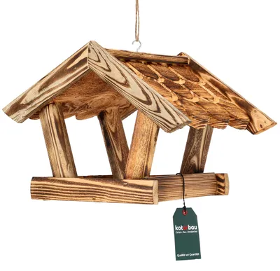 Produktbild von Vogelfutterhaus Futterhaus Vogelhaus - 39 x 27 x 26 cm - Birkenholz - Braun - Hängend mit Dach