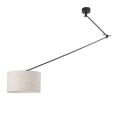 Produktbild von QAZQA - Modern Hängelampe I Pendellampe I Pendelleuchte schwarz mit Schirm 35 cm hellgrau verstellbar - Blitz I I Wohnzimmer I Schlafzimmer - Stahl Rund - LED geeignet E27